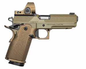 NIGHTHAWK CUSTOM DOUBLE AGENT 9MM — SAND HAWK COLOR WITH TAN TRIJICON SRO