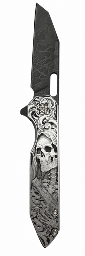 KEELING CUSTOMS 1 OF 1 HAND ENGRAVED FOLDING KNIFE — MAGNACUT BLADE | MIKES TACTICALS